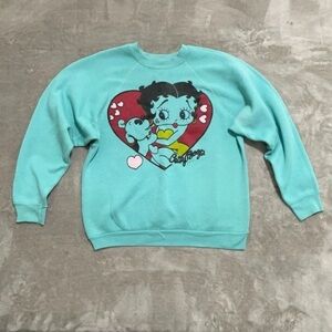 Betty Boop Heart Graphic Crewneck Sweater - Teal
